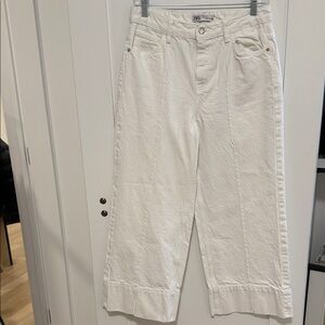 Zara White Wide-Leg High-Rise Jeans